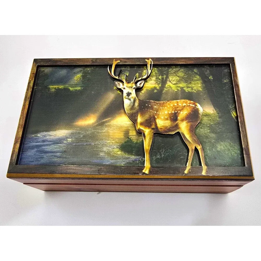 #97218 3D Laser Cut Buck Deer Keepsake Jewelry Wood Cedar Picture Box 7